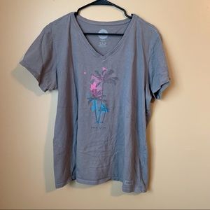 Life Is Good Gray V-neck Shirt Palm Tree "Sand by me" Womens XL